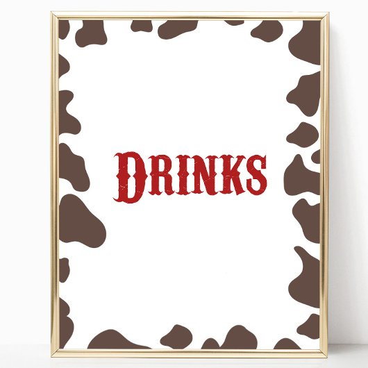 Cowboy Rodeo Western Drinks Tisch Party Zeichen Poster