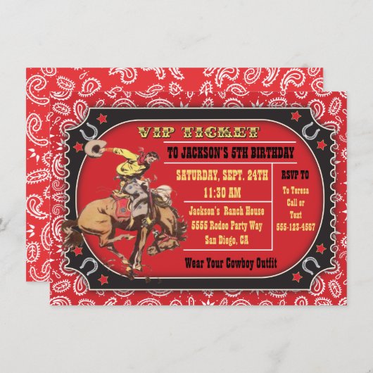 Cowboy Rodeo Western Geburtstagsparty Einladung (Vorne/Hinten)