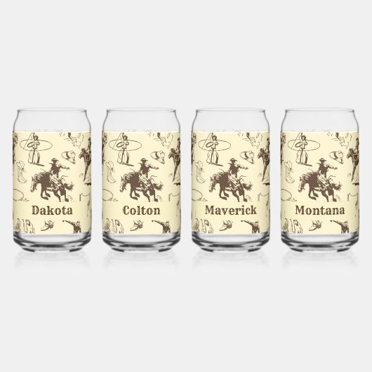 Cowboy Rodeo Western Personalisiertes Set von 4 Dosenglas (Vorderseite)