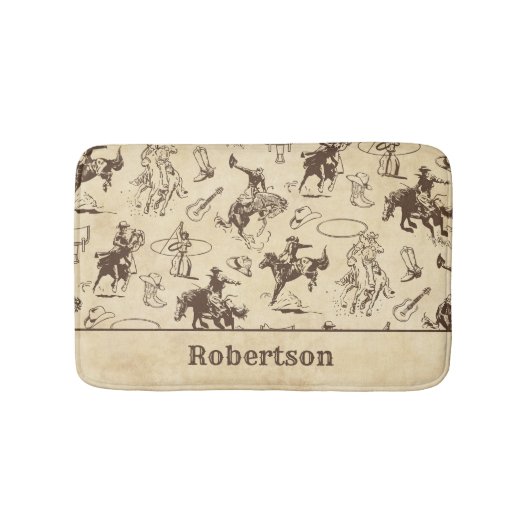 Cowboy Rodeo Western Pferde Personalisiert Badematte (Vorderseite)