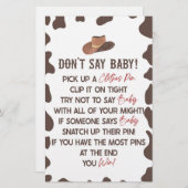 Cowboy Rodeo Western Sage kein Baby-Duschspiel Briefpapier (Vorne/Hinten)