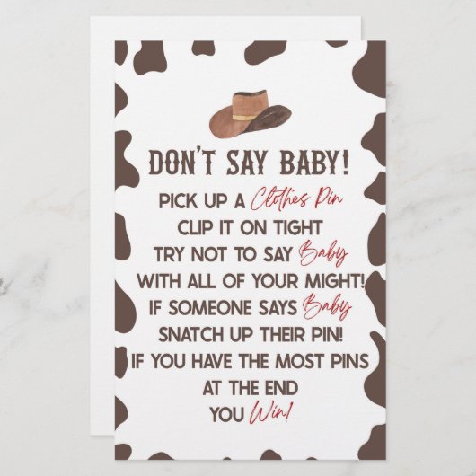 Cowboy Rodeo Western Sage kein Baby-Duschspiel Briefpapier (Vorne/Hinten)