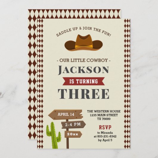 Cowboy Rodeo Western Saloon Kid Boy Birthday Party Einladung (Vorne/Hinten)