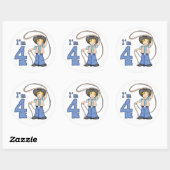 Cowboy Roper 4. Geburtstag Runder Aufkleber (Blatt)