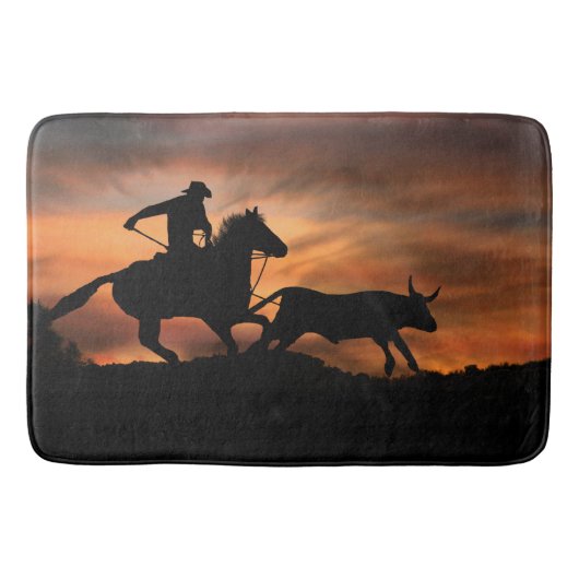 Cowboy Roping a Steer Bathmat Badematte (Vorderseite)
