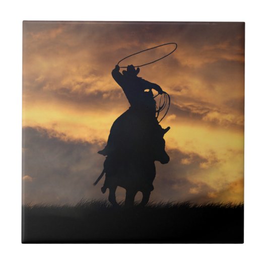 Cowboy Roping Art Tile Fliese (Vorderseite)