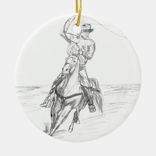 Cowboy Roping Keramikornament (Vorne)
