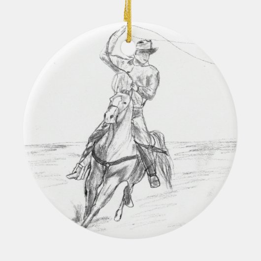 Cowboy Roping Keramikornament (Hinten)