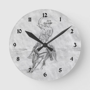 Cowboy Roping Runde Wanduhr