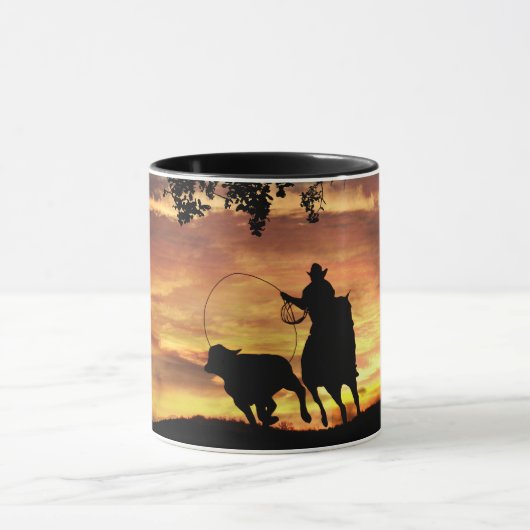 Cowboy Roping Steer bei Sunset Tasse (Zentrum)