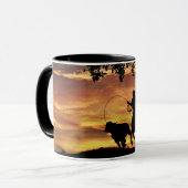 Cowboy Roping Steer bei Sunset Tasse (Vorderseite Links)