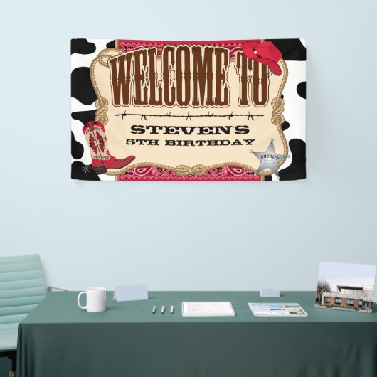 Cowboy, roter Geburtstag, Willkommen Banner (Messeveranstaltung)