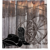 Cowboy Rustic Barnwood Wagon Wheel Duschvorhang (Vorderseite)