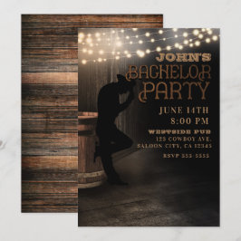 Cowboy Rustic Country Saloon Pub Bachelor Party Einladung