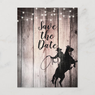 Cowboy Rustic Wood Barland Save the Date Ankündigungspostkarte