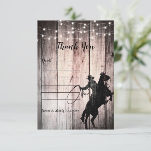 Cowboy Rustic Wood Barn Country Wild West Dankeskarte (Stehend Vorderseite)