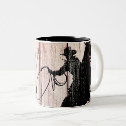 Cowboy Rustic Wood Barn Country Wild West Zweifarbige Tasse (VorderseiteRechts)