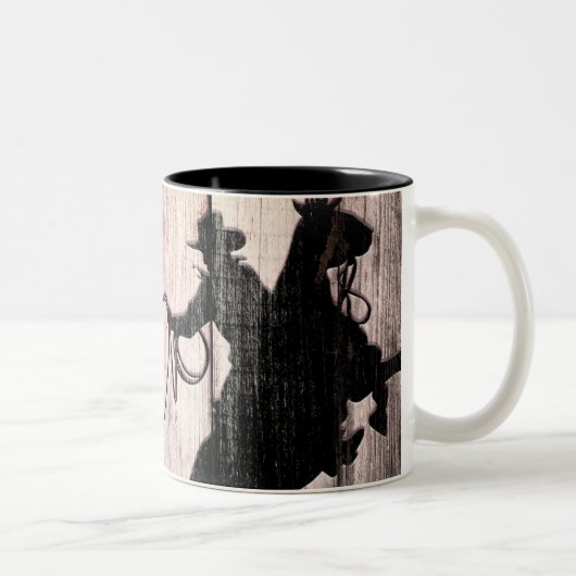 Cowboy Rustic Wood Barn Country Wild West Zweifarbige Tasse (Rechts)