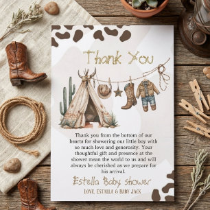 Cowboy-Rustikal-Hallo Western-Aquarell-Baby-Party Dankeskarte