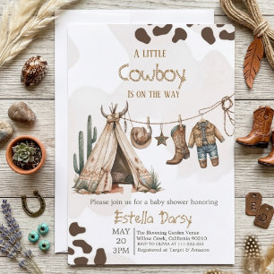 Cowboy-Rustikal-Western-Aquarell-Baby-Party Einladung