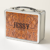 Cowboy Rustikaler Western mit handgefertigtem Lede Metall Brotdose (Vorderseite)