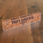 Cowboy Rustikaler Western mit handgefertigtem Lede Namensplakette (Seite)