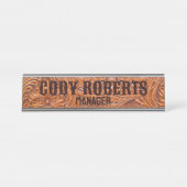 Cowboy Rustikaler Western mit handgefertigtem Lede Schreibtischnamensplakette (Vorderseite )