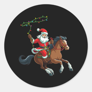 Cowboy santa auf einem Pferd Weihnachten lustig Runder Aufkleber