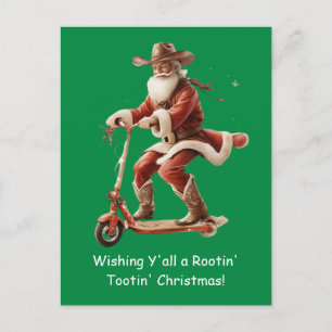 Cowboy-Santa auf Scooter-Weihnachtsgruß Postkarte