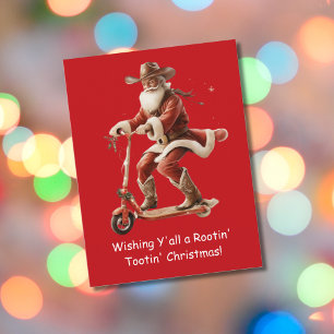 Cowboy-Santa auf Scooter-Weihnachtsgruß Postkarte