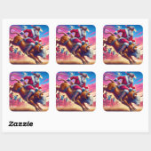 Cowboy Santa Bull Riding Geschenksticker Quadratischer Aufkleber (Blatt)
