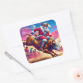 Cowboy Santa Bull Riding Geschenksticker Quadratischer Aufkleber (Umschlag)