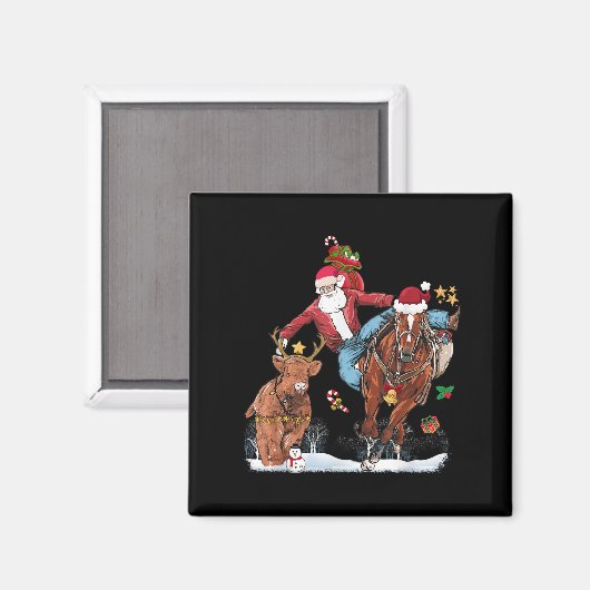 Cowboy Santa Bulldogging Western Cowboy Xmas Funny Magnet (Vorderseite/Rückseite)