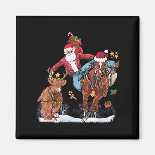 Cowboy Santa Bulldogging Western Cowboy Xmas Funny Magnet (Vorne)