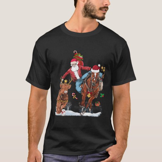 Cowboy Santa Bulldogging Western Cowboy Xmas Funny T-Shirt (Vorderseite)