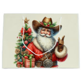 Cowboy Santa Christmas Tree Santa Anzug Cowboy Hat Große Geschenktüte (Vorderseite)