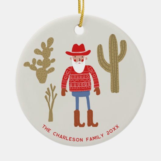 Cowboy Santa Claus Christmas Custom Text Keramik Ornament (Vorne)