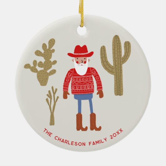 Cowboy Santa Claus Christmas Custom Text Keramik Ornament (Hinten)
