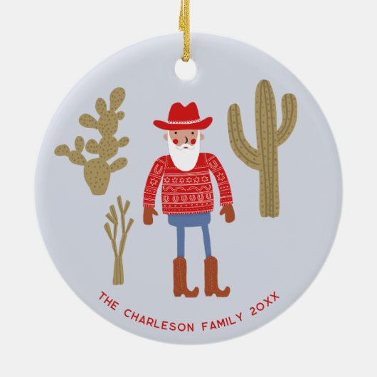 Cowboy Santa Claus Christmas Custom Text Keramik Ornament (Hinten)