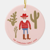 Cowboy Santa Claus Christmas Custom Text Keramik Ornament (Vorne)