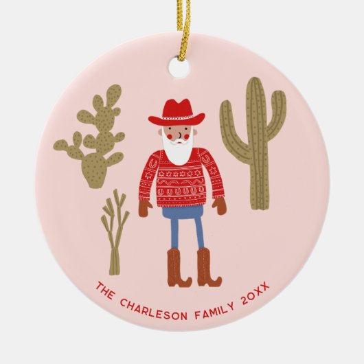 Cowboy Santa Claus Christmas Custom Text Keramik Ornament (Vorne)
