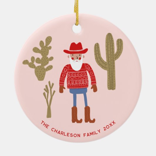 Cowboy Santa Claus Christmas Custom Text Keramik Ornament (Hinten)