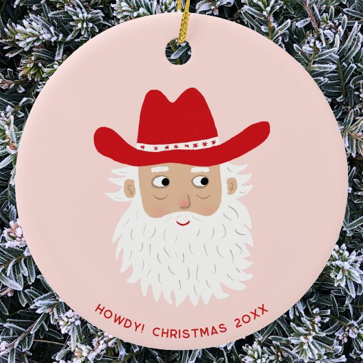 Cowboy Santa Claus Christmas Custom Text Keramik Ornament