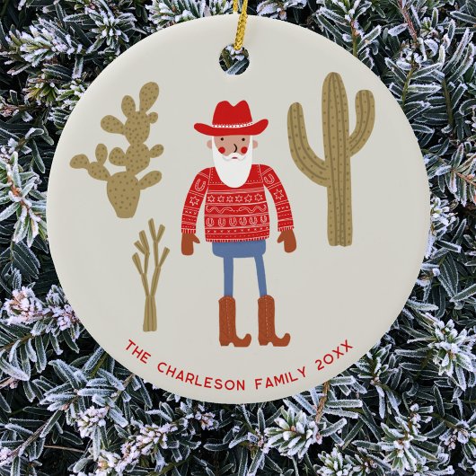 Cowboy Santa Claus Christmas Custom Text Keramik Ornament