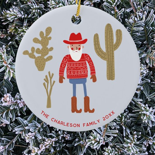 Cowboy Santa Claus Christmas Custom Text Keramik Ornament