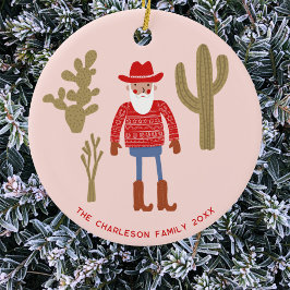 Cowboy Santa Claus Christmas Custom Text Keramik Ornament