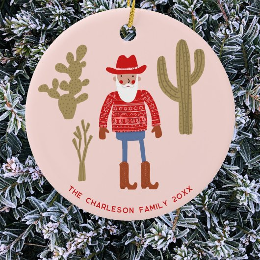 Cowboy Santa Claus Christmas Custom Text Keramik Ornament