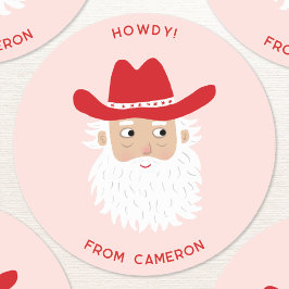 Cowboy Santa Claus Christmas Custom Text Pink Runder Aufkleber