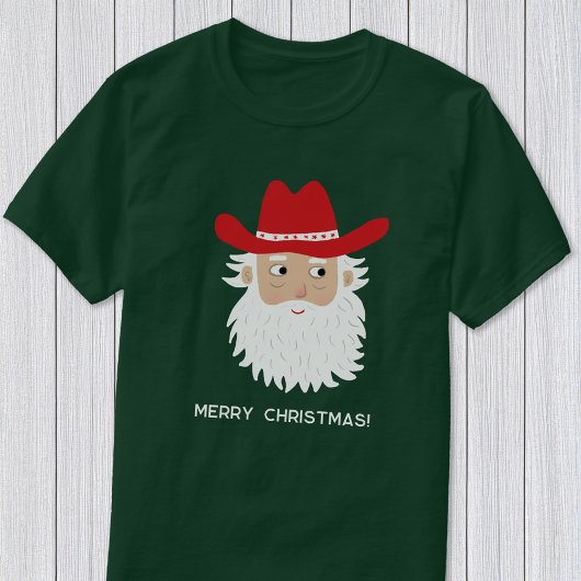Cowboy Santa Claus Custom Text Christmas T-Shirt