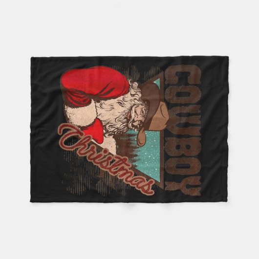 Cowboy Santa Claus Merry Christmas Western Country Fleecedecke (Vorderseite (Horizontal))